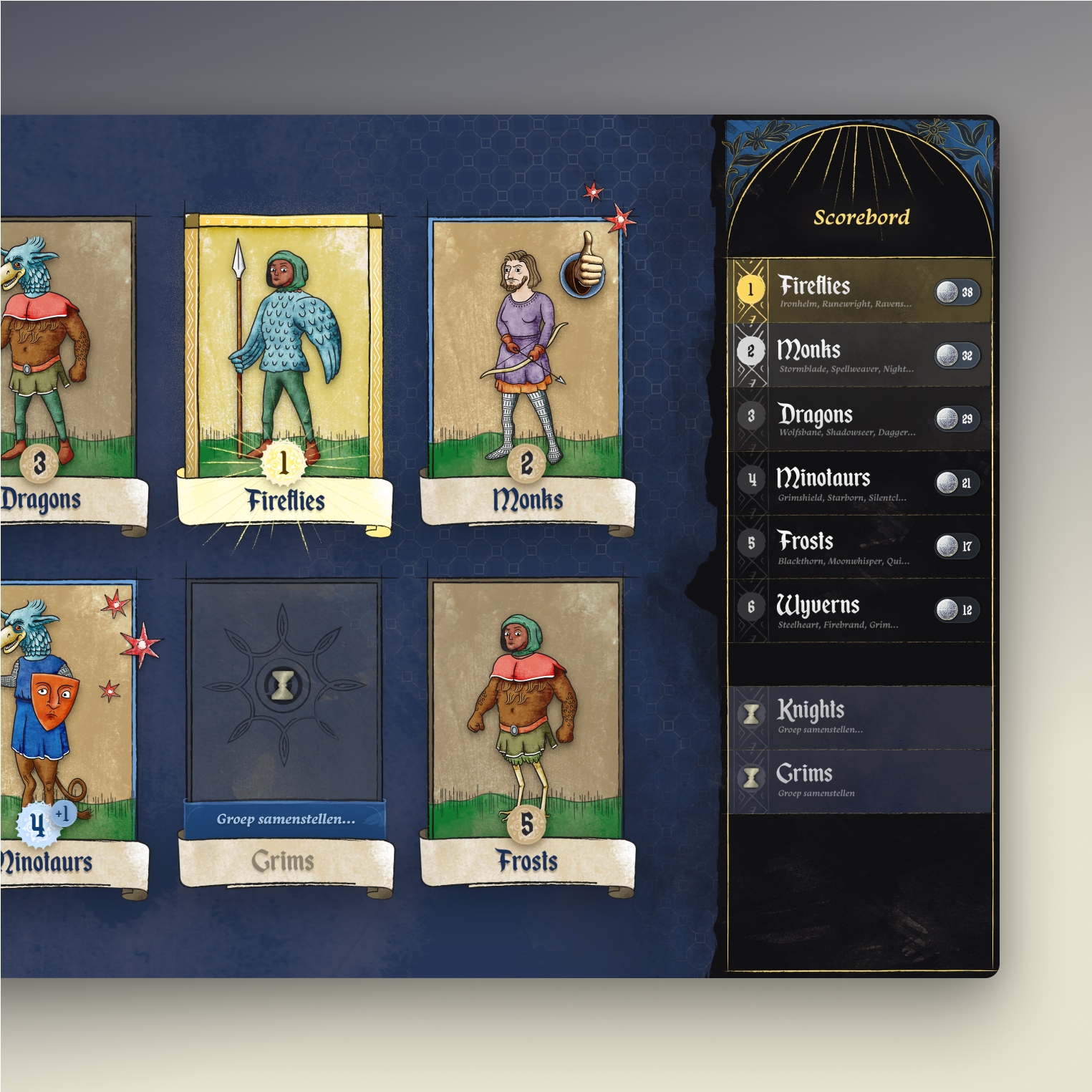 An impression of the digiboard showing all the team and the leaderboard