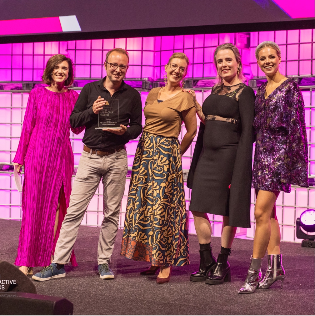 The MedievalMe team on stage receiving the Dutch Interactive Award