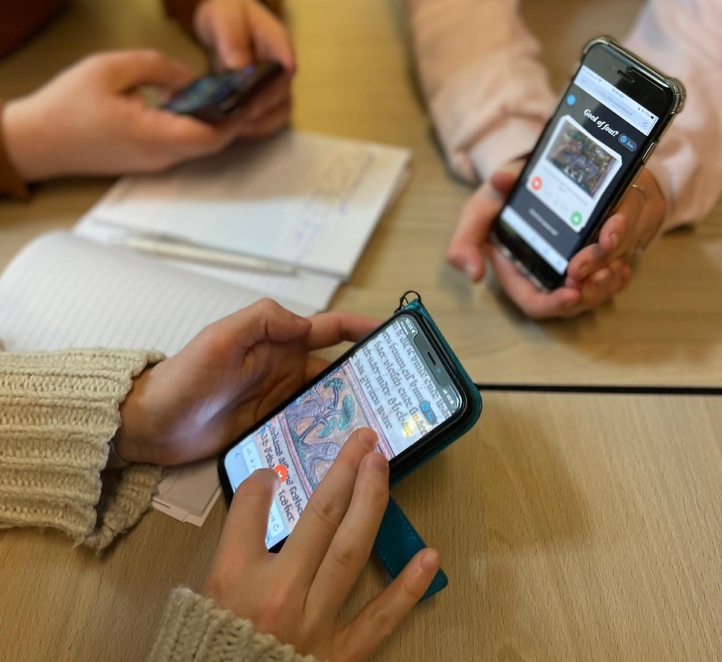 Students playing one of the earliest prototype versions of MedievalMe