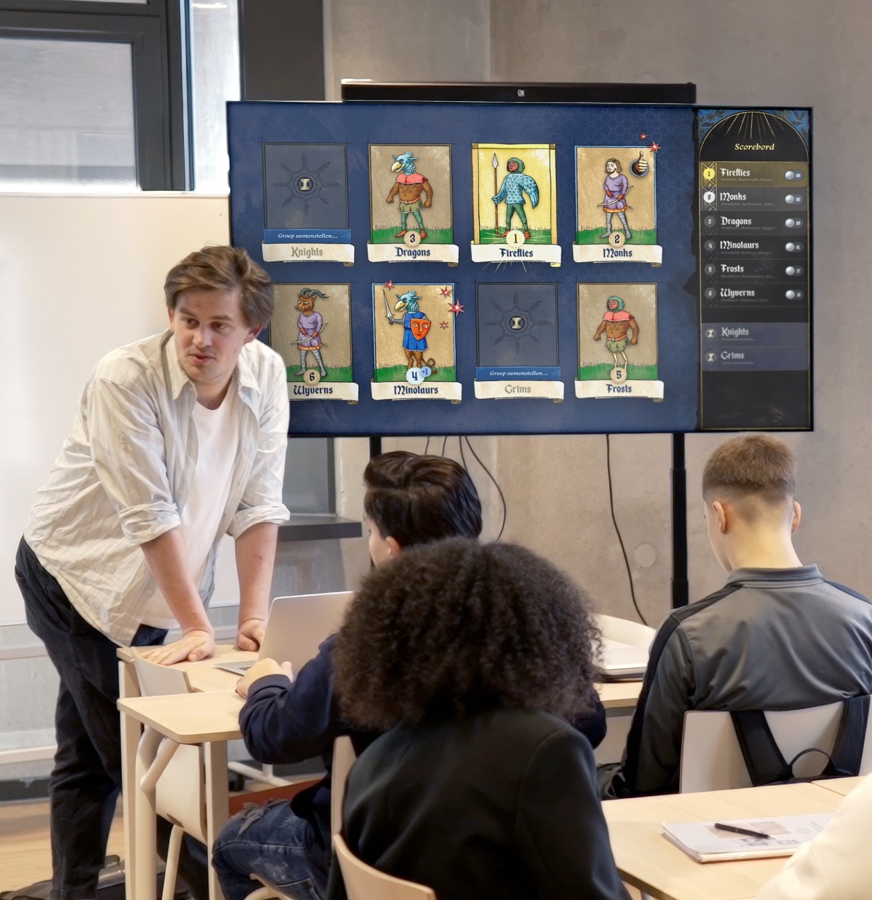 A classroom filled with children and the digiboard in the background